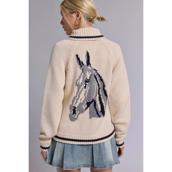 Urban Outfitters BDG Scottie Graphic Knit Cardigan Women XS Western Preppy Horse - Picture 1 of 7